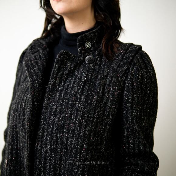 Vintage Custom Tailored Tweed Black Peacoat - M - Picture 2 of 12
